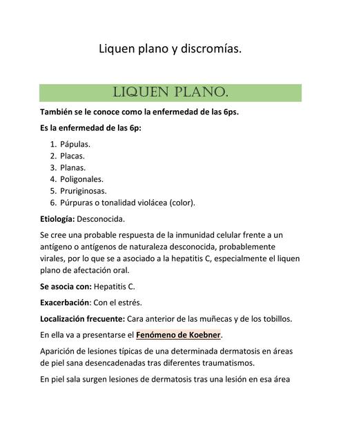 Liquen Plano y Discromías