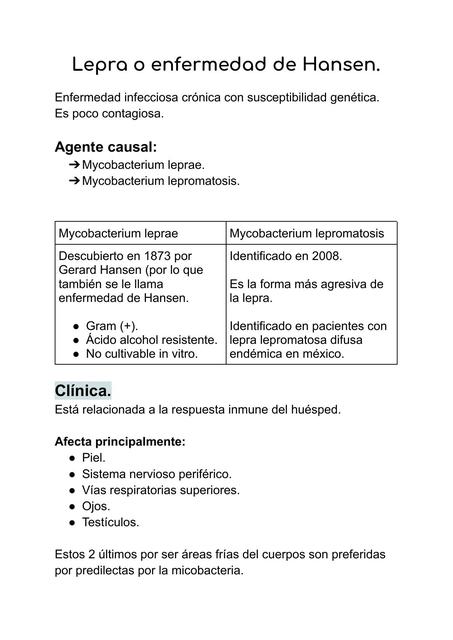 Lepra o Enfermedad de Hansen