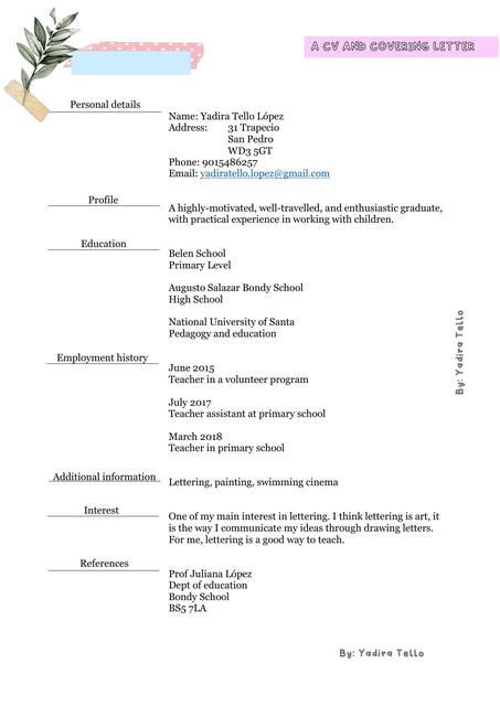 A CV and covering letter