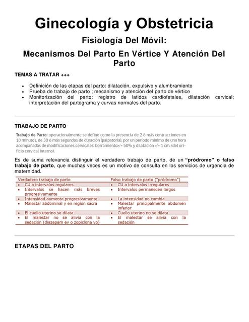 Mecanismo del Parto en Vertice