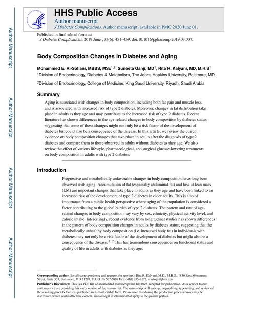 Body Composition Changes in Diabetes and Aging