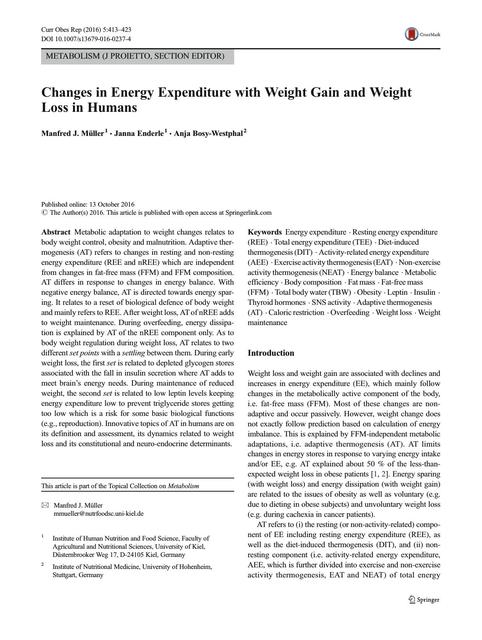 Changes in Energy Expenditure with Weight Gain and Weight Loss in Humans