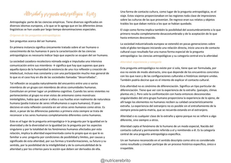 Alteridad y pregunta antropológica – Krotz | Ariana Gomez | uDocz