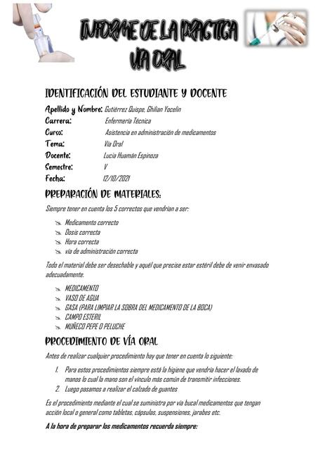 Informe de la Practica Vía Oral 