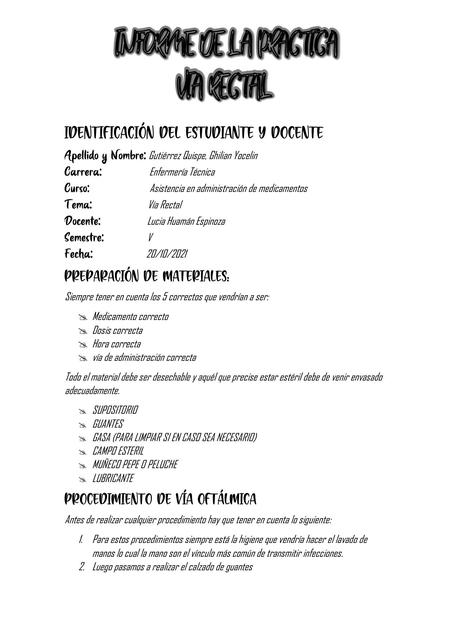 Informe de la Practica  Vía Rectal 