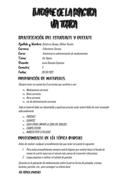 Informe de la Practica Vía Tópica 