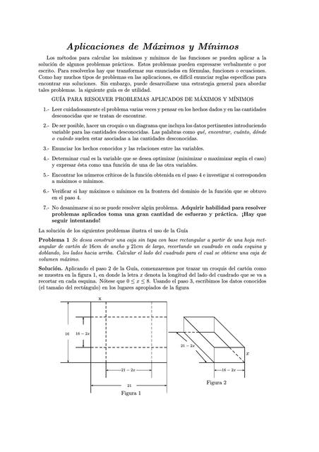 Aplicaciones de Máximos y Mínimos 