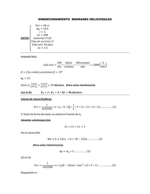 Dimensionamiento Engrane Helicoidales 