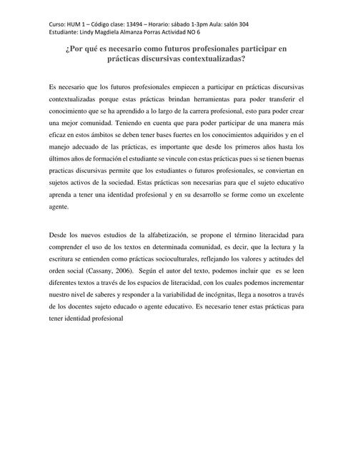 ¿Por qué es Necesario como Futuros Profesionales Participar en Prácticas Discursivas Contextualizadas?