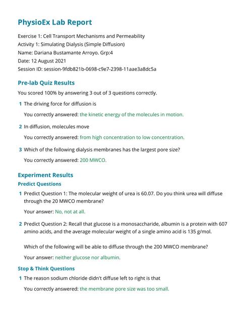 PhysioEx Exercise 1 Activity 1