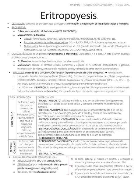 Hematopoyesis y Eritroblastos Grupos sanguíneos