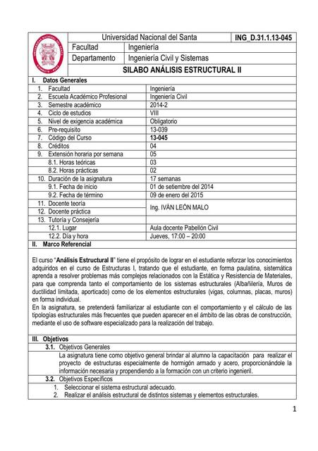 Silabo Análisis Estructural II II 