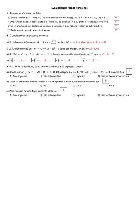 Evaluación de repaso Funciones 