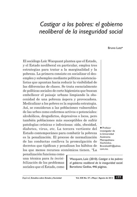 Castigar a los Pobres: El Gobierno Neoliberal de la Inseguridad Social 