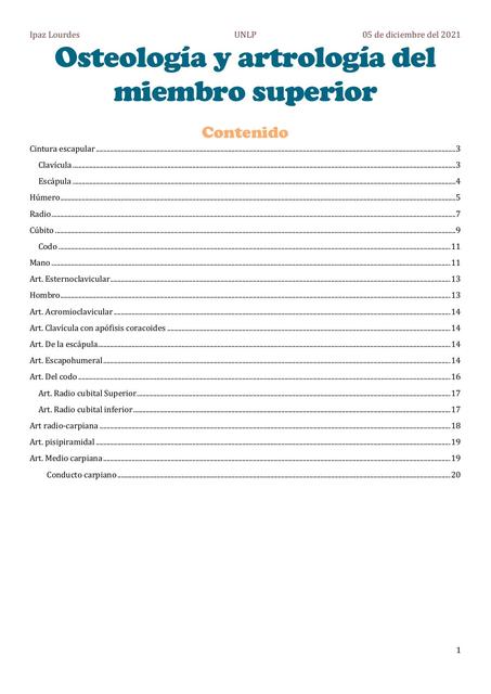 Osteología y Artrología del Miembro Superior