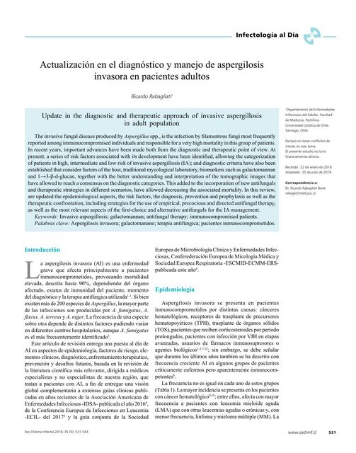 Actualización en el Diagnóstico y Manejo de Aspergilosis Invasora en Pacientes Adultos