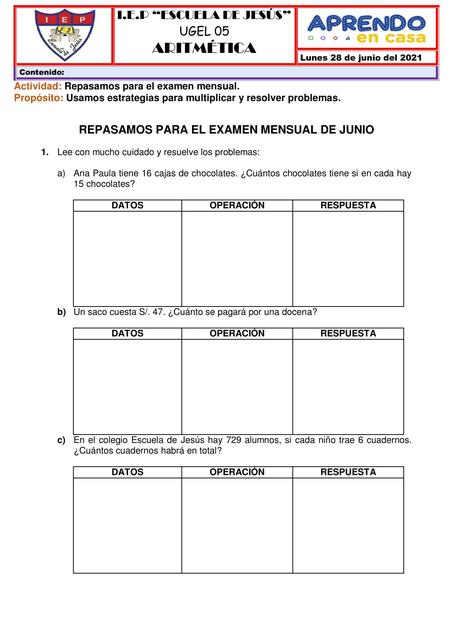 Repaso Examen de Junio Aritmética