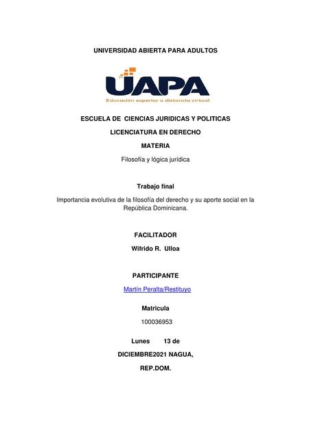 Importancia Evolutiva de la Filosofía del Derecho y su Aporte Social en la República Dominicana.