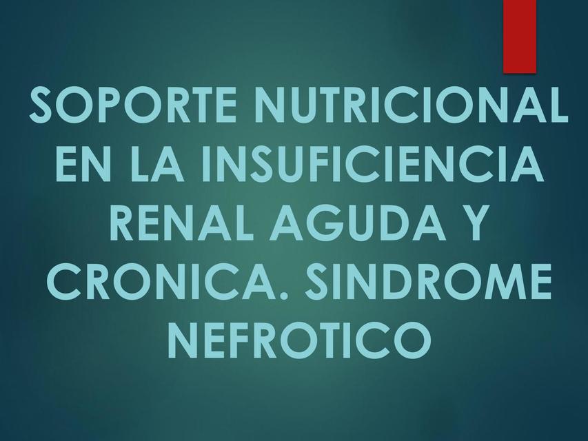 Soporte Nutricional en la Insuficiencia Renal Aguda y Crónica Síndrome Nefrótico