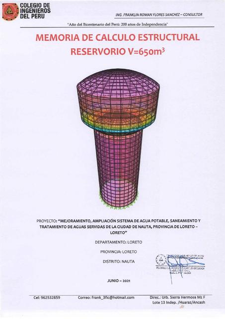 Memoria de Cálculo Estructural de Reservorio V 650m3