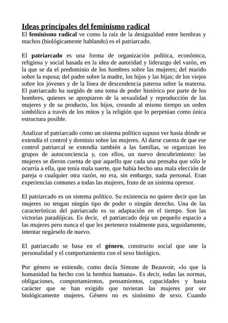 Ideas Básicas del Feminismo Radical