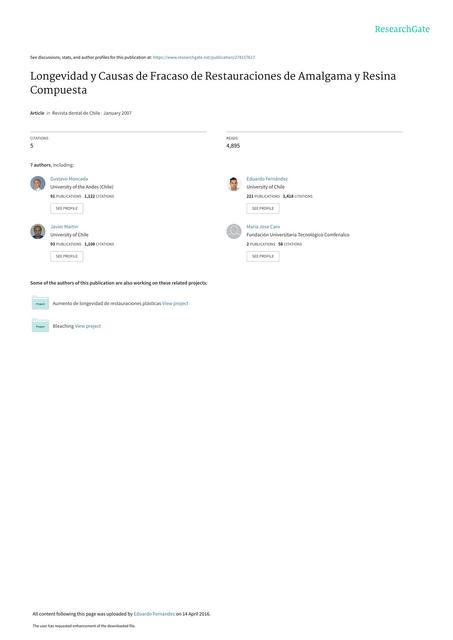 Longevidad sobre las Restauraciones de Amalgama y Resinas Compuestas