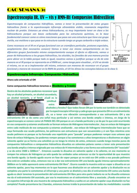 Espectroscopia IR, UV – vis y RMN-H1 Compuestos Hidroxilicos