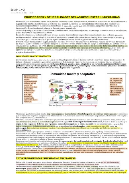 Propiedades y Generalidades de las Respuestas Inmunitarias