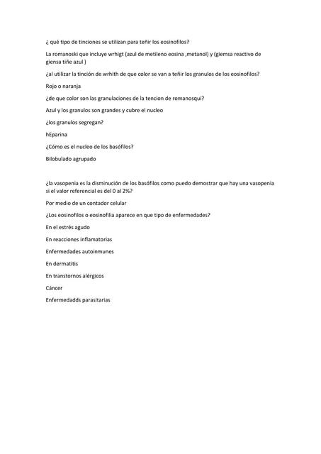 ¿Qué Tipo de Tinciones se Utilizan para Teñir los Eosinófilos? 