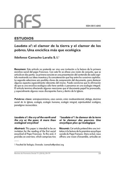 Laudato Si: El Clamor de la Tierra y el Clamor de los Pobres