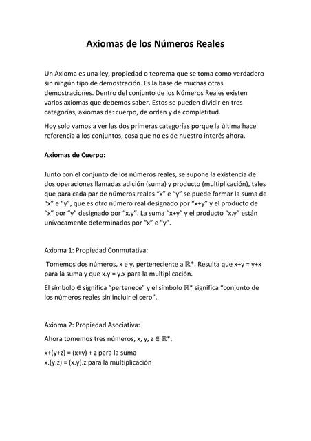 Axiomas de los Números Reales 