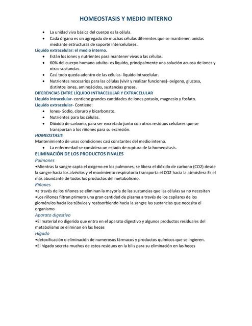 Homeostasis y Medio Interno 