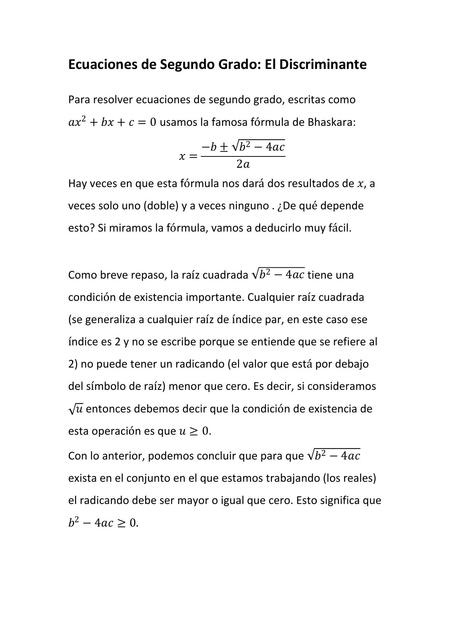 Ecuaciones de Segundo Grado: El Discriminante