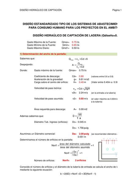 Diseño Hidráulico de Captación 