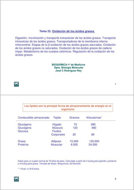 Oxidación de los ácidos grasos