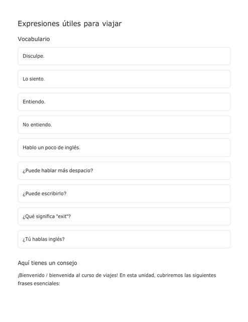 Expresiones tiles Para Viajar Doctor teco UDocz