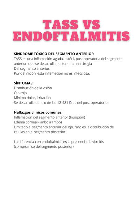 Sindrome tóxico del segmento anterior  vs endoftalmitis