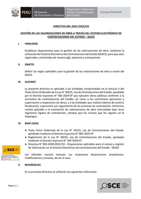 Directiva 001 OSCECD Valorizaciones