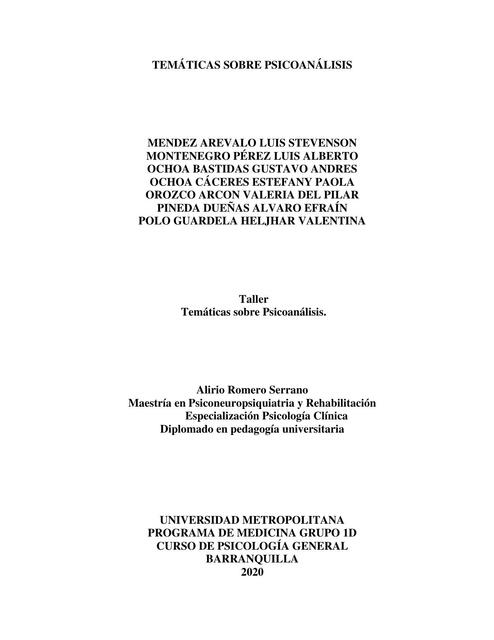 Tematicas sobre el psicoanalisis