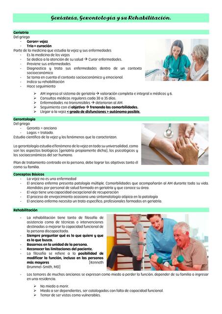 Geriatría, Gerontología y su Rehabilitación 