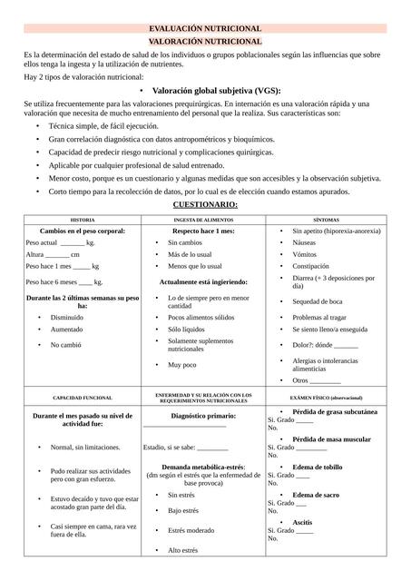 Evaluación Nutricional