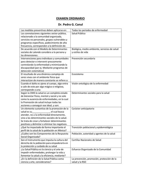 Examen Ordinario de Salud Pública I