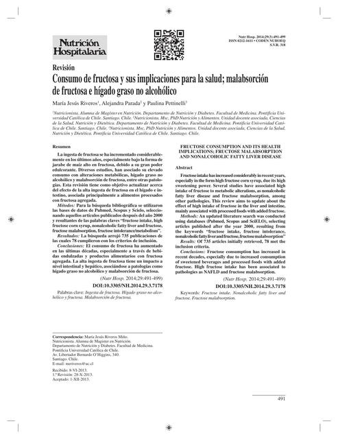 Consumo de fructosa y sus implicaciones para la salud malabsorción de fructosa e hígado graso no alcohólico