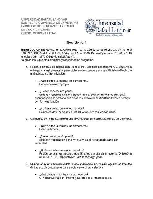 Ejercicio de Medicina Legal