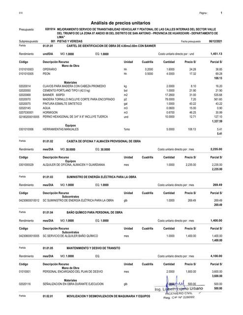 Análisis de precios unitarios 