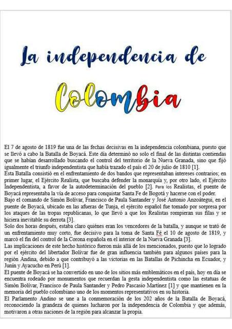 La independencia de Colombia