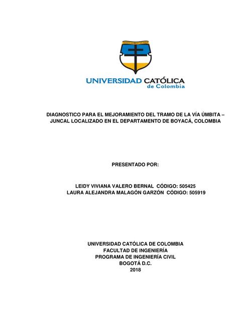 Diagnóstico para el mejoramiento de una vía en Colomobia (tesis)