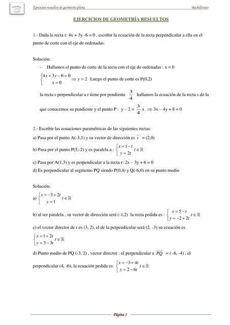 Ejercicios de Geometría Resueltos para Bachillerato de Secundaria