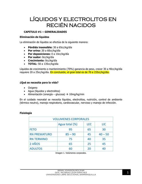 Líquidos y Electrólisis en Recién Nacidos