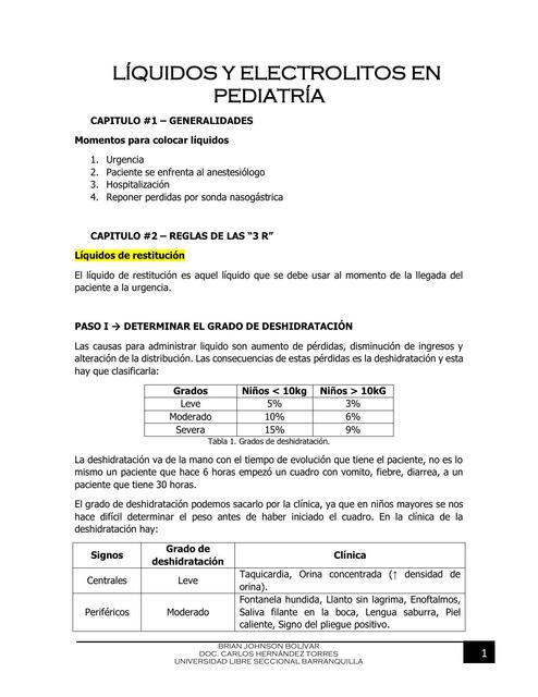 Líquidos y Electrolítos en Pediatría